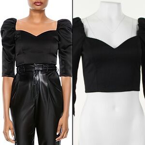 Alice + Olivia SOLANGE PUFF SLEEVE CROP TOP
